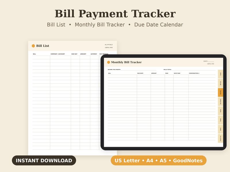 Bill Payment Tracker printable PDF cover