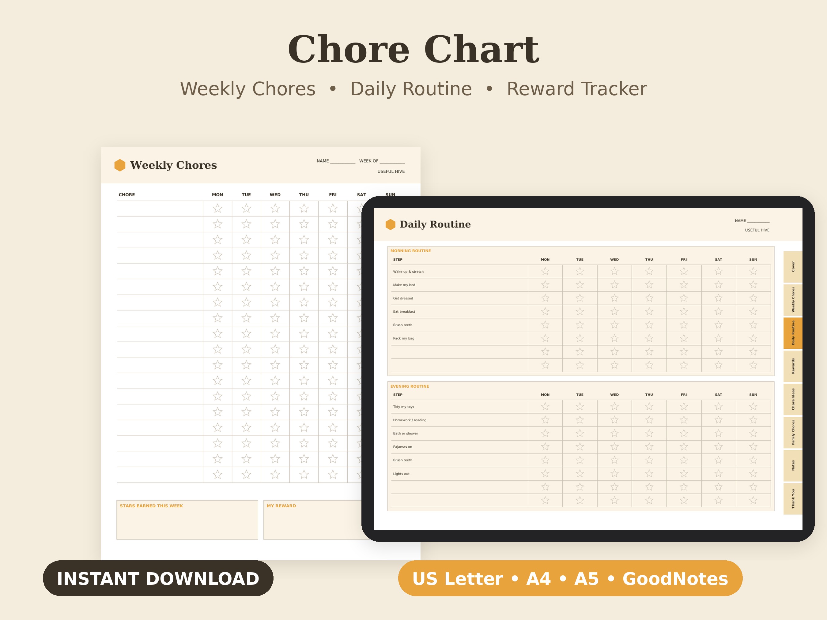 Chore Chart for Kids printable PDF cover — daily and weekly chore chart and reward pages