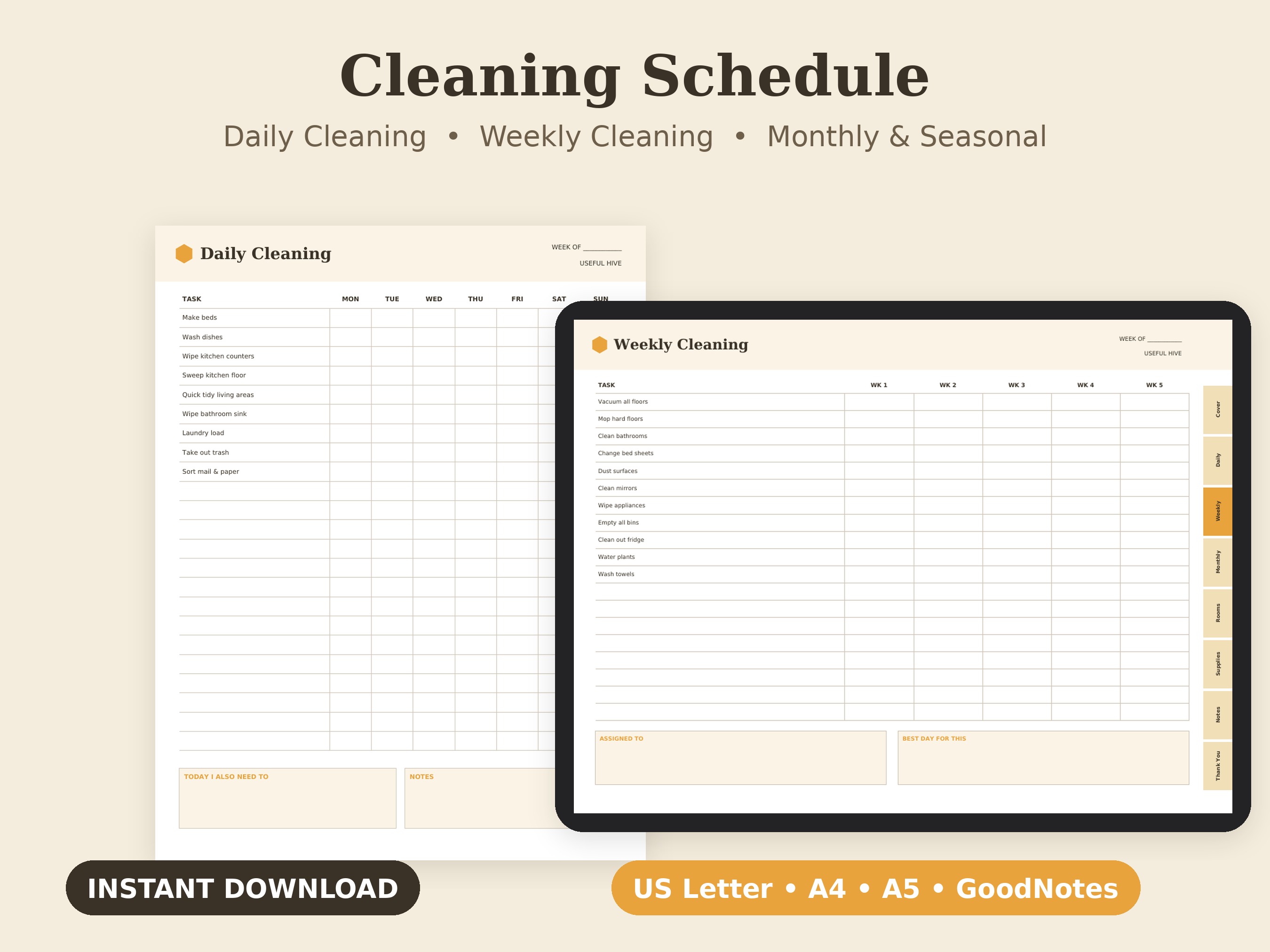 Cleaning Schedule printable PDF cover with daily, weekly and monthly cleaning checklists